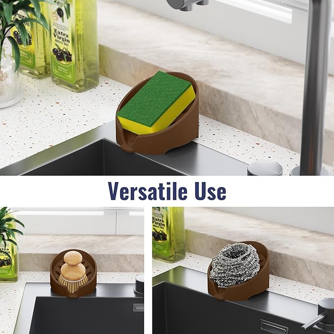 NiHome Silicone Sponge Holder Compatible with Scrub Daddy Mommy Sponges for Kitchen & Bathroom,Auto Draining Organizer,Holds Multiple Sponges & Cleaning Tools, Food-Grade,Dishwasher Safe(Coffee Brown)