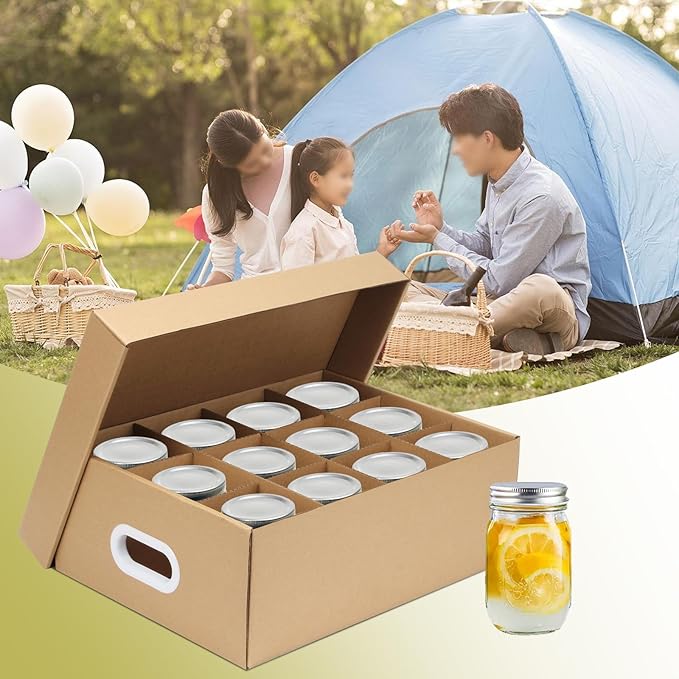 3 Pcs Mason Jar Storage Boxes, Cardboard Canning Jar Storage Boxes 16 oz Canning Boxes with Handles and Dividers, Stackable Mason Jar Storage Containers Canning Organizer for Stacking