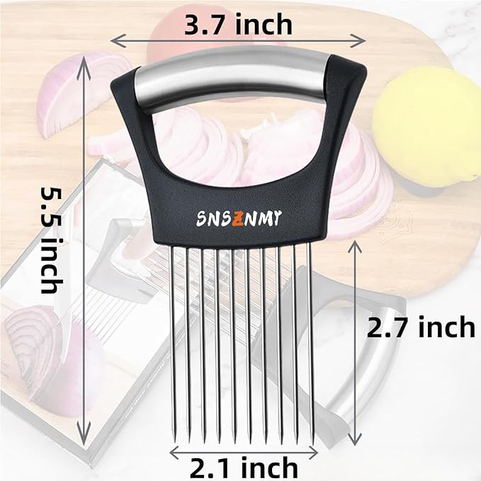 Onion Holder for Slicing, Upgrade Stainless Steel Onion Slicer Holder Lemon Slicer Vegetable Cutter, Assistant Tool for Slicing Fruit, Potato, Tomato and Meat (2 Pack)