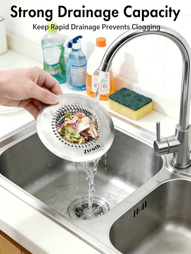 2 Pack Kitchen Sink Drain Strainer, Reversible Anti-Clogging Kitchen Sink Strainer, Handmade 304 Stainless Steel Sink Strainer Basket, Fit Kitchen Sink & Garbage Disposal (Patented Product)