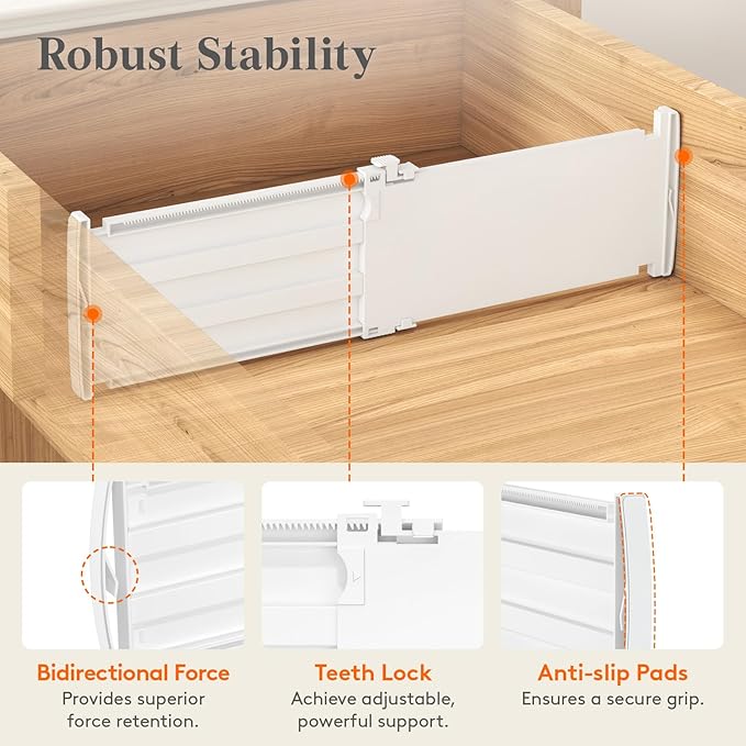 Lifewit 6 Pack 5" High Drawer Dividers for Clothes, 11.5"-18.5" Expandable Dresser Drawer Organizers, Adjustable White Plastic Separators for Kitchen, Cabinet, Nursery, Socks & Underwear Storage