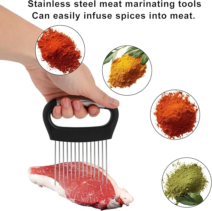 Extra-Large Onion Holder for Slicing, Stainless Steel Food Slicer Guide with 14 Long Needles Multi-Functional Home Kitchen Tool for Potato Tomato Onion Meat
