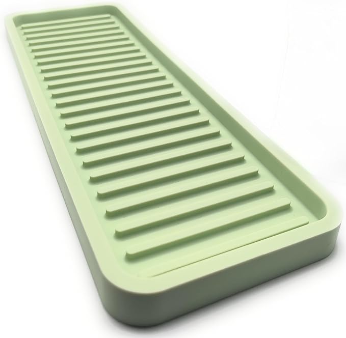 Silicone Sink and Surface Organizer Tray, Sponge Holder, Vanity Tray, Heat Safe, Dishwasher Safe, for Bathroom and Kitchen Organization (Pistachio, 12"x4")