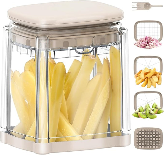French Fry Cutter, Solucky Potato Onion Cutter, Professional Homestyle Vegetable Chopper Dicer, Great for Potatoes Carrots Cucumbers Zucchini Pepper (Apricot Pink)