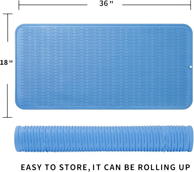 MicoYang Silicone Dish Drying Mat for Multiple Usage,Easy clean,Eco-friendly,Heat-resistant Silicone Mat for Kitchen Counter or Sink,Refrigerator or Drawer Liner Lichen BlueL 5XL 36inches x 18inches