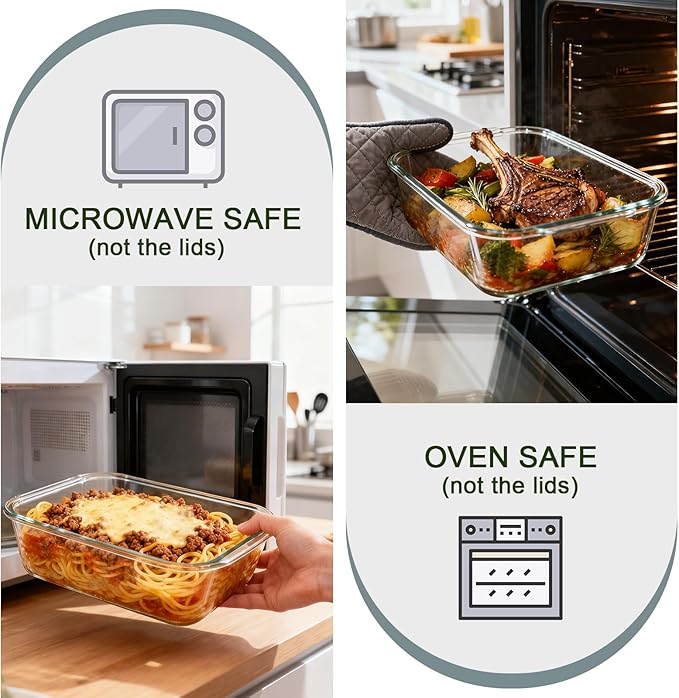 KOMUEE 4 Pack 52oz+22oz Large Glass Food Storage Containers Set with Airtight Lids, BPA-Free & Leak Proof, Ideal for Meal Prep, Freezer, Microwave, Oven and Dishwasher Safe