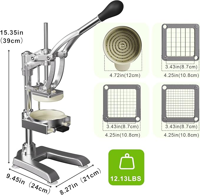 2-in-1 Commercial Juicer and Chopper - Heavy Duty Cast Iron Hand Press Manual Squeezer for Lemon, Citrus, Orange, Professional Vegetable Slicer French Fry Cutter Food Dicer