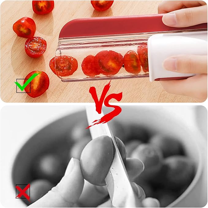 Tomato Slicer Multi-Function Grape Cutter Small Fruit Cutter Grape Kitchen Accessories Cake Decoration Tool Fruit Slicer (Red)