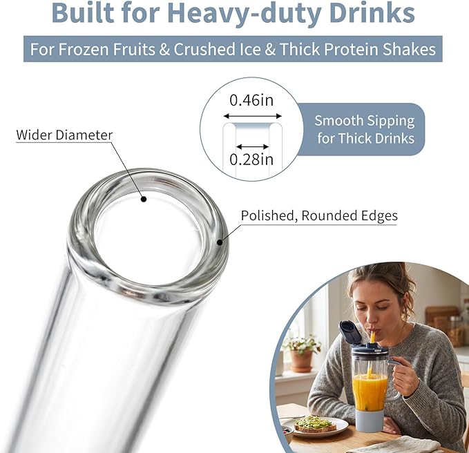 Replacement Glass Straw Compatible with Ninja BlendBOSS Smoothie Blender Travel Tumbler, Reusable & Durable Clear Straw with Cleaning Brush Fit for Ninja BlendBOSS 26oz Cup (2 Pack)