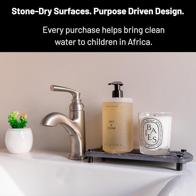 Premium Sink Caddy – Water-Absorbing Diatomaceous Earth Tray for Sink, Elevated Stainless Steel Feet, Non-Toxic, Fast-Drying, Kitchen or Bathroom