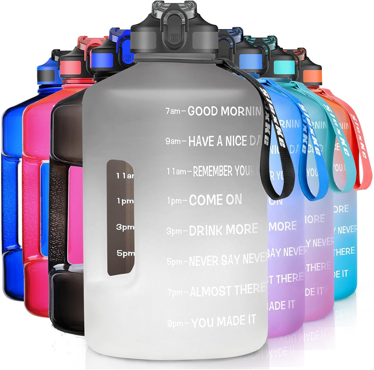 1 Gallon Water Bottle with Time Marker and Straw, BPA Free 128oz Leak Proof Motivational Large Water Bottle Jug with Handle, Pop Up Open Sports Big Bottle Jug with Comfortable Silicone Nozzle