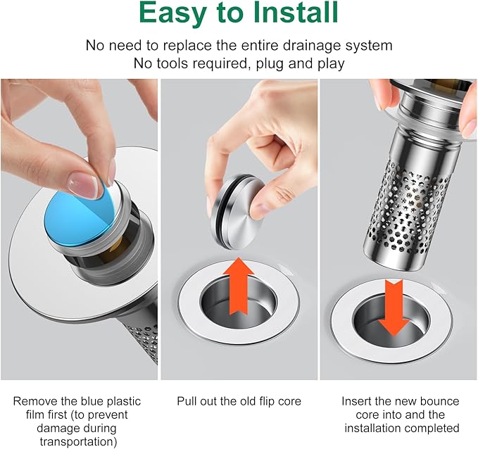 Bathroom Sink Drain Strainer,Universal Pop-Up Sink Stopper Hair Catcher, Anti-Clog Stainless Steel Drain Filter Basket, Removable Sink Drain for Bathroom Sink Stopper