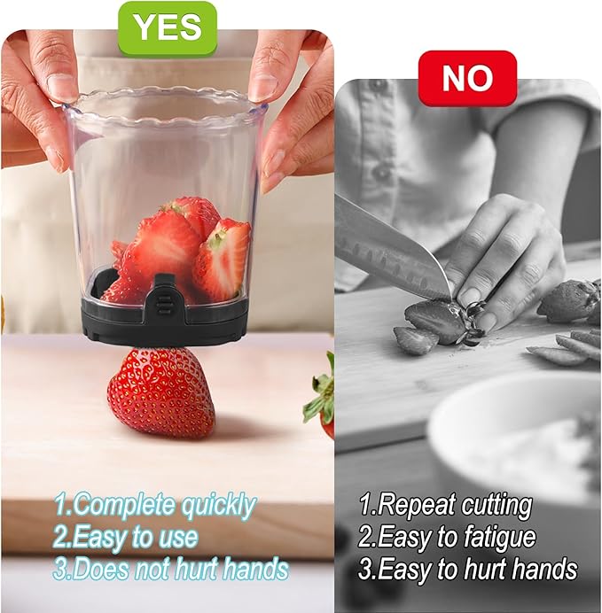 Strawberry Slicer：Fruit Slicer Cup Veggie Salad Speed Cutter for Strawberries Egg Banana Mushroom Cucumber Kiwi the Kitchen Portable Slicing Tool (Black)