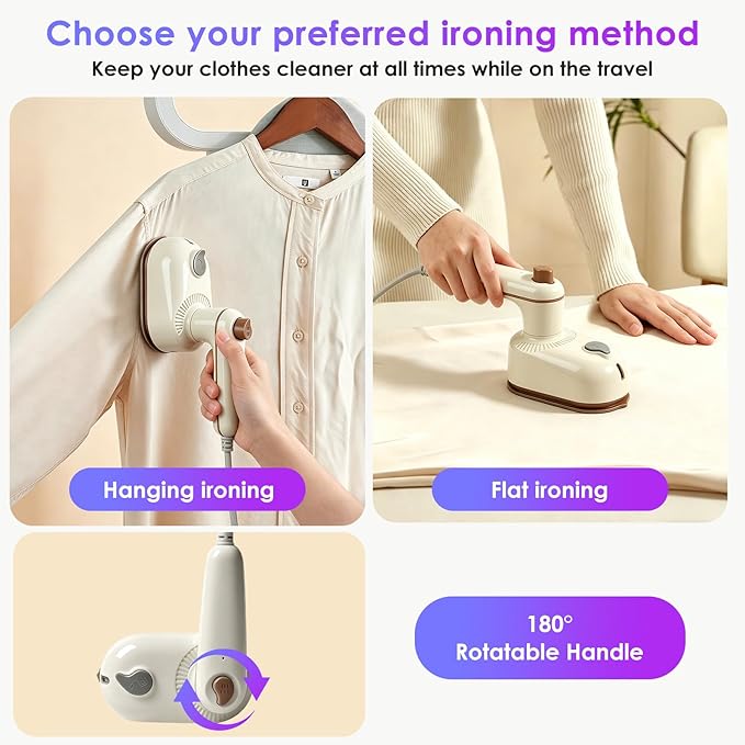 Travel Steamer Mini Iron for Clothes, 2 in1 Portable Handheld Iron for Clothes - 10s Fast Heat-up Travel Small Size Foldable Wrinkle Remover for Home, Dorm, College
