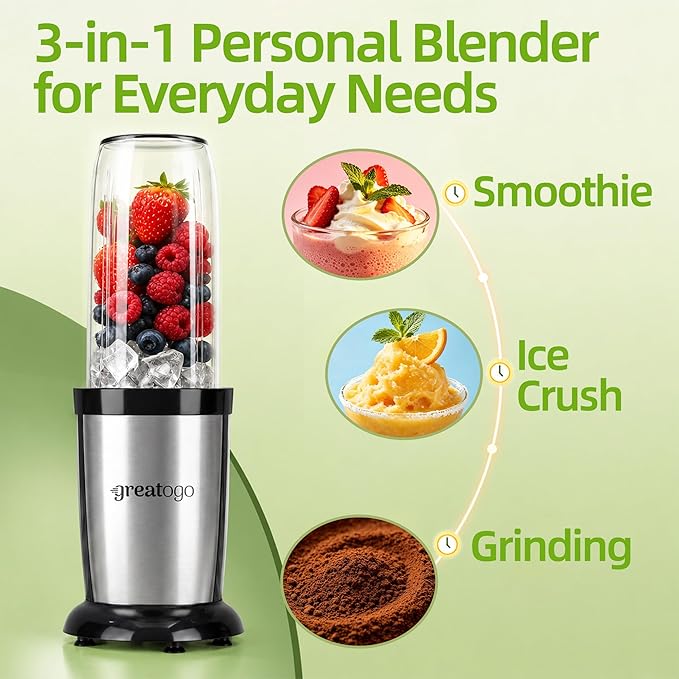 Personal Bullet Blender, Power Countertop Kitchen Smoothie Blender for Shakes, Smoothies, Nuts, Ice, Baby Food, Fresh Fruits and Vegetables. Come with 3 BPA-Free Cups