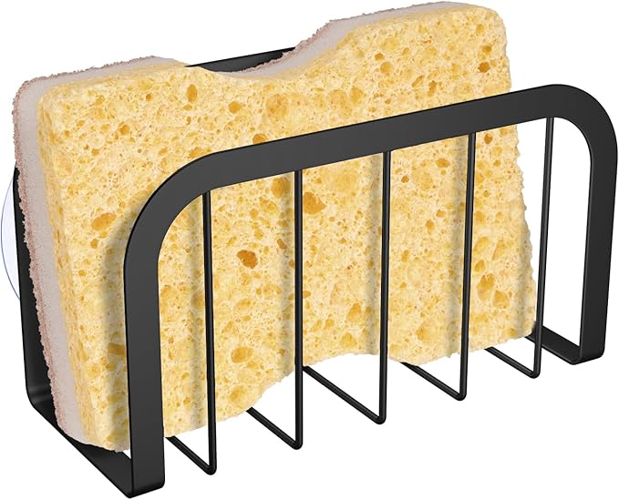 HLOOL Sponge Holder for Kitchen Sink with Suction Cups, Kitchen Sponge Holder,Sink Caddy(Black)