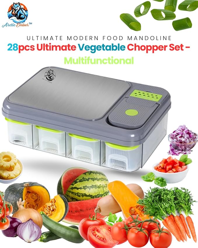 28pcs Ultimate Vegetable Chopper Set - Multifunctional Manual Food Processor with Container, Hand Guard & Blades for Quick Slicing, [Replacement] (Blades)