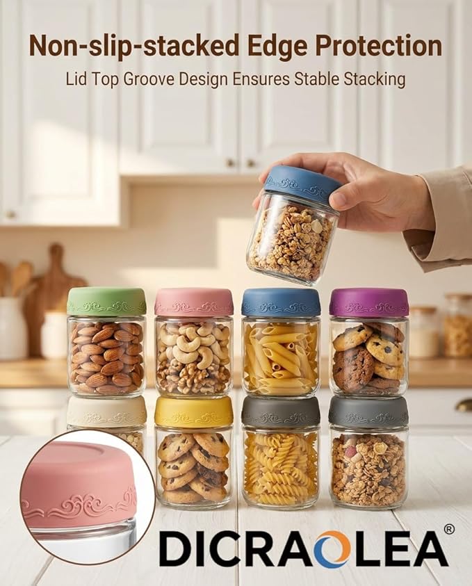 4oz 8Pack Glass Dressing Jars with Leakproof Lids, Containers for Sauce, Salad Dressing, Dips & Snacks – Reusable Glass Food Storage Cups for Lunch Box & Meal Prep(4oz-8Pack)