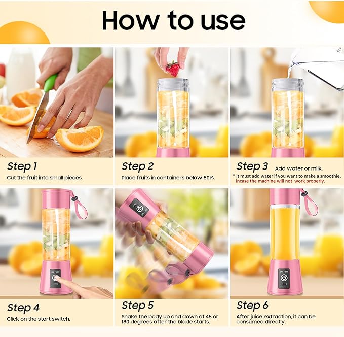 Portable Blender for Smoothie & Shakes - Upgraded Rechargeable Personal Size Blender, 380ml BPA Free Juice Cup & High Speed of 20,000 Rpm, Suit for Sports/Office/Home/Travel