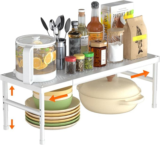 HI NINGER Expandable adjustable stackable kitchen organizer,Spice Racks,Counter Shelf for Cabinets,Small Cupboard Organizers