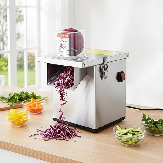 4 in 1 Commercial Vegetable Chopper, 200W Multifunctional Automatic Dicer Slicer Shredder Strip Cutter, Food Chopper Electric with Thickness Adjustable Multi Blades for Veggies & Fruits