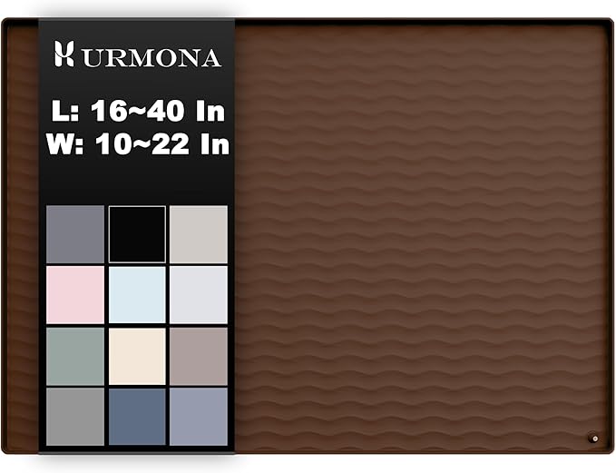 URMONA 40'' x 22'' Waterproof Silicone Under Sink Mat Cabinet and Counter Protector, Shelf Liner for Kitchen and Bathroom, Storage and Organizers, Litter Mat, Pet Cat Puppy Essentials(Brown)