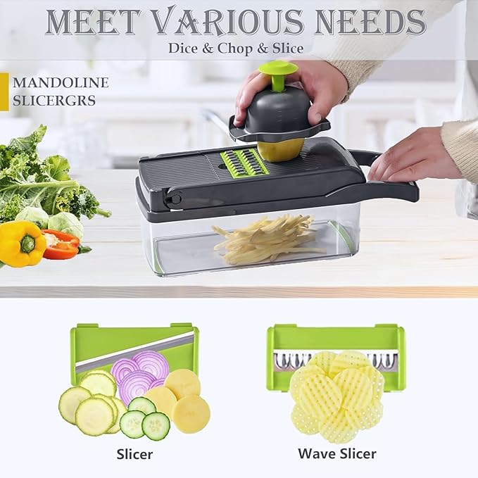 16-in-1 Vegetable Chopper, Mandoline Slicer, Veggie & Food Chopper with Container, Onion Dicer, Vegetable Cutter & Spiralizer for Salad – Home Kitchen Essential.