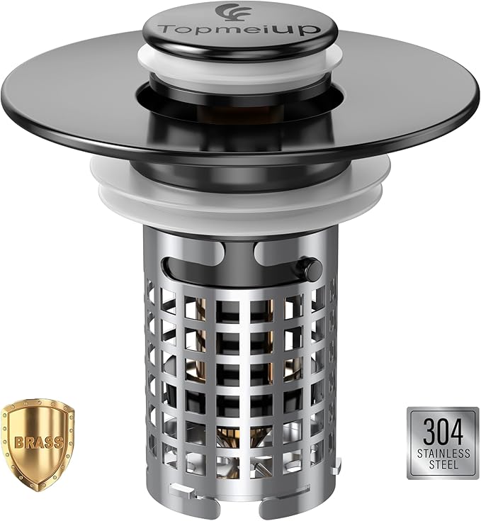 Bathroom Sink Drain Strainer, Pop-up Sink Drain Strainer with Removable Stainless Steel Strainer Basket Hair Catcher, Bathroom Sink Strainer for Bathroom Sink Stopper Replacement