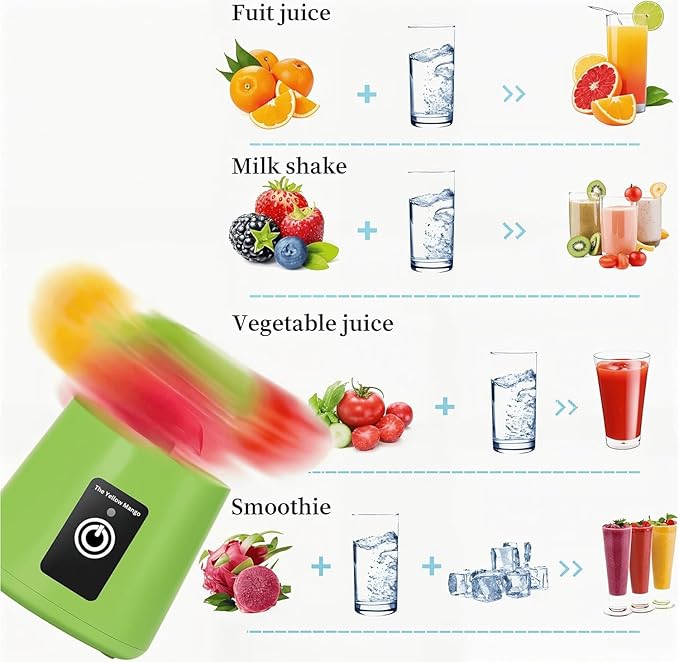 Portable Blender Cup, Electric USB Mini Juicer Blender for Shakes and Smoothies, 380ml, 6 Stainless Steel Blades, Rechargeable, Lightweight, Black, Ideal for Travel & Gym (Green)