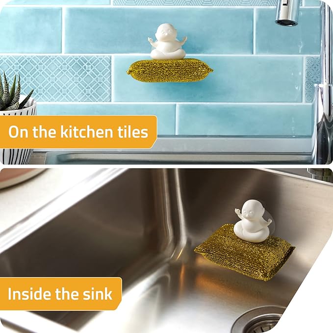 PELEG DESIGN Yogi Sponge Holder, Cute Plastic Sponge Holder for Kitchen Sink with Suction Cup,Dish Sponge Caddy Holder,Dries All Types of Sponges - Sponge Included