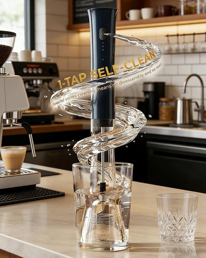 Milk Frother Handheld Rechargeable, Low Noise Frother Wand with Hands-Free Stand, Dual Coil Milk Frother for Coffee, Latte, Cappuccino & Matcha for Thick Creamy Foam, Anti-Accidental Start Design