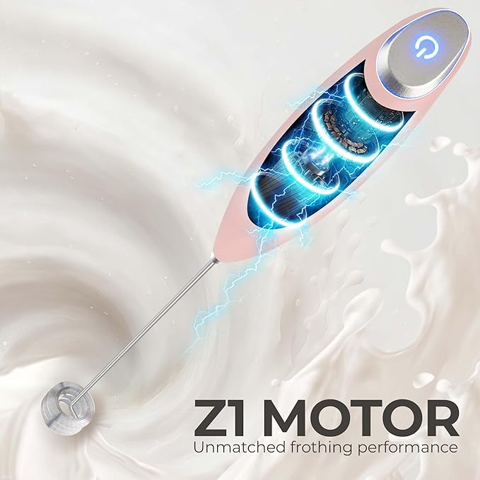 Zulay Kitchen Powerful Milk Frother Wand With Duracell Batteries - Ultra Fast Handheld Drink Mixer - Electric Whisk Foam Maker for Coffee, Lattes, Cappuccino & Matcha - Triple Whisk - Peach Pink