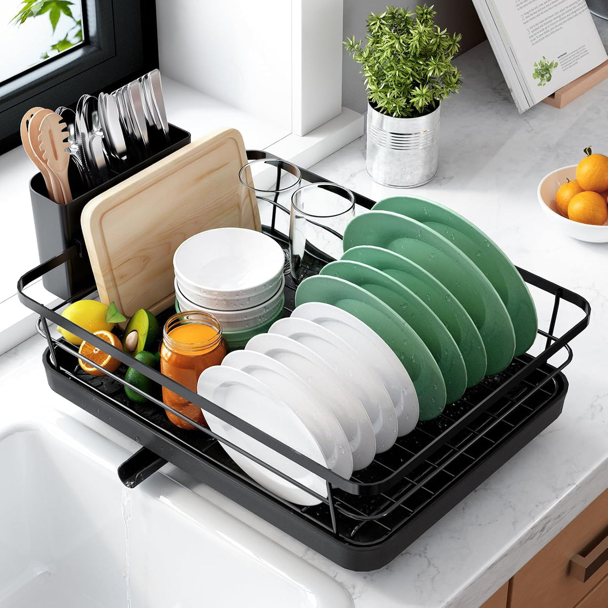 Dish Drying Rack for Kitchen Counter, 12''W x 15.5''L, Black