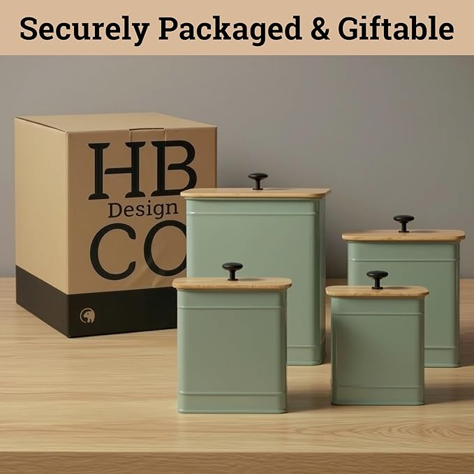 Kitchen Canisters for Countertop Set of 4 with Customizable Chalkboard Labels & Marker Pen - Big Iron Kitchen Canisters with Airtight Lids - Sage Green Canister Set - Flour and Sugar Containers