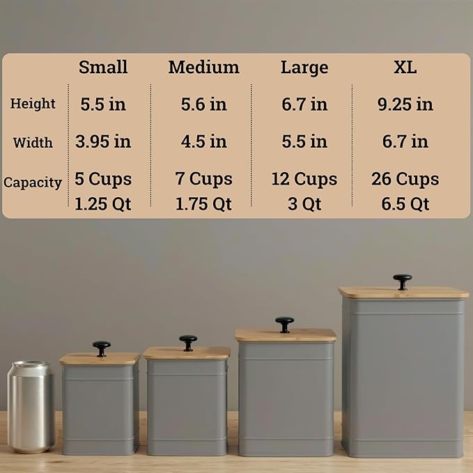 Kitchen Canisters for Countertop Set of 4 with Customizable Chalkboard Labels & Marker Pen - Big Iron Kitchen Canisters with Airtight Lids - Gray Canister Set - Flour and Sugar Containers Farmhouse