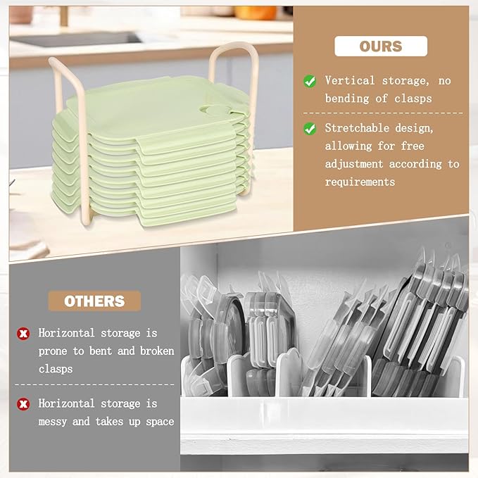 Adjustable Lids Organizer for Rubbermaid Brilliance Lids, Lid Organizers Inside Cabinet for Pyrex Snapware, Lids Holders Suitable for Storing Lids of Various Sizes（5.51in-8.27in）
