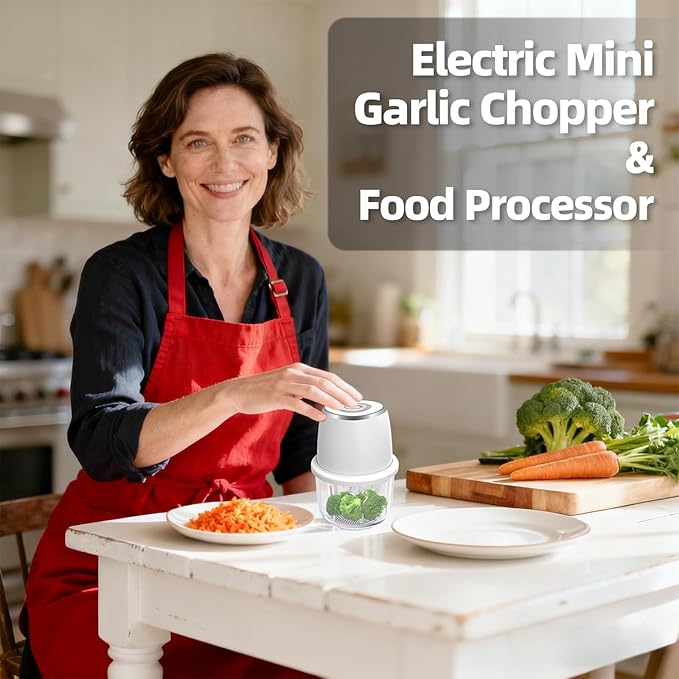 Electric Mini Garlic Chopper, Mini Food Chopper & 350ml Portable Cordless USB Rechargeable Garlic Chopper, Best Mini Chopper for Onion, Herb, Nut, Easy to Clean Glass Container （Witer)