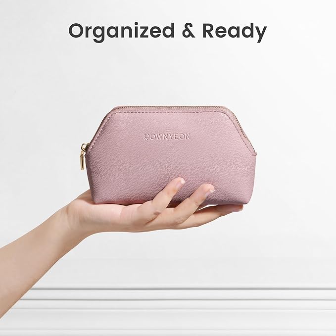 ROWNYEON Small Makeup Bag for Purse, Mini Portable Cosmetic Bags for Women, PU Leather Coin Purse Lipstick Cosmetic Accessories Organizer, Travel Makeup Pouch Zipper Pouch for Men Women