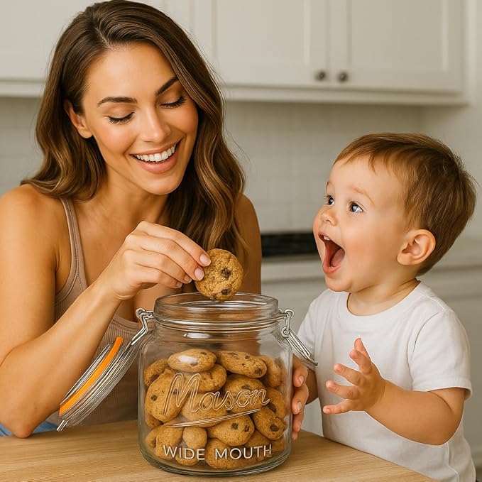 kitchentoolz Large Glass Mason Jars with Airtight Lids - Half Gallon Food Storage & Canning Jars with Measurement Markings - Kitchen Pantry Containers for Flour, Sugar & Dry Goods - 64 oz (4pk)