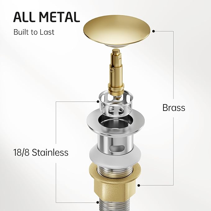 KES All Metal Bathroom Sink Drain with Strainer Basket Hair Catcher Anti Clog Pop Up Drain Stopper for Vanity Vessel Sink with Overflow, Rustproof 18/8 Stainless Steel Polished Chrome S2013A-CH