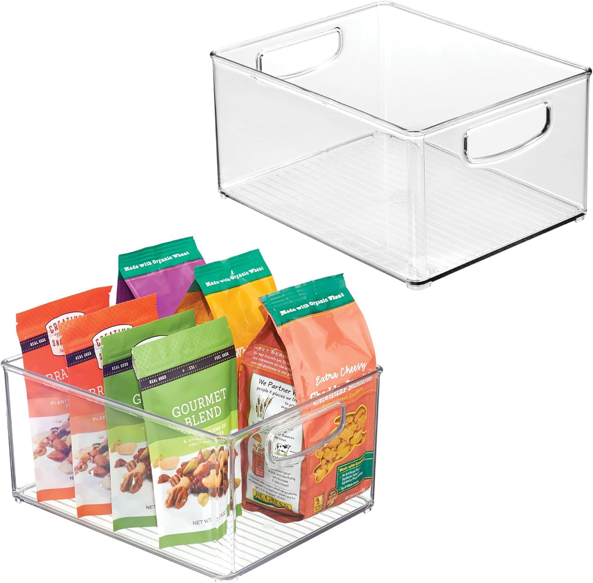 Stackable Clear Plastic Bin with Handles, 2-Pack