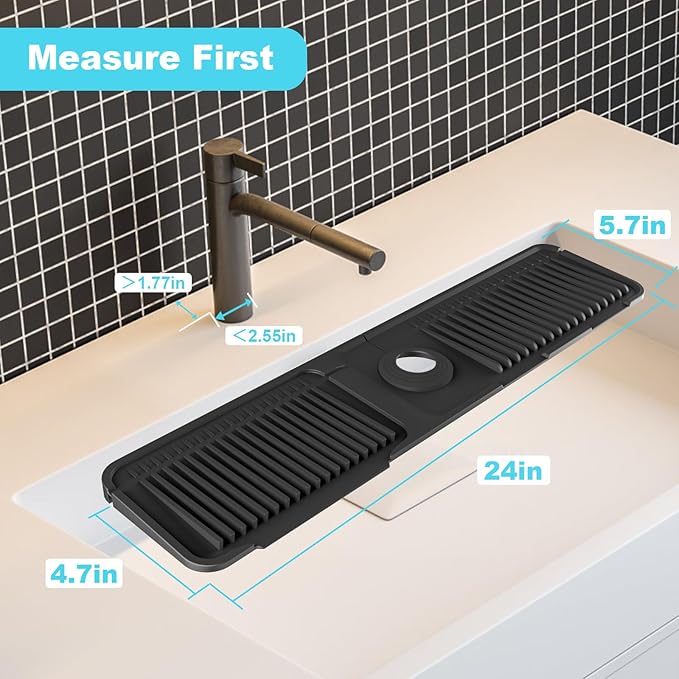 Folding faucet mat for kitchen sink-sink splash guard behind faucet-silicone kitchen faucet mat-faucet draining mat of sink accessories with button lock