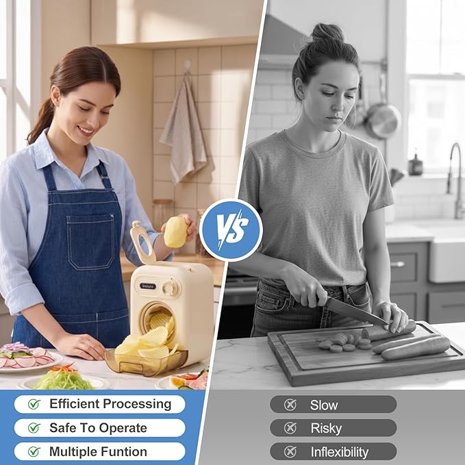 Kawu Electric Vegetable Slicer, 5-in-1 Automatic Cheese Grater Salad Shooter with One-Touch Control, Salad Maker Food Processor for Fruits, Block Cheese, Food Dicer Chopper Shredder for Home, Kitchen