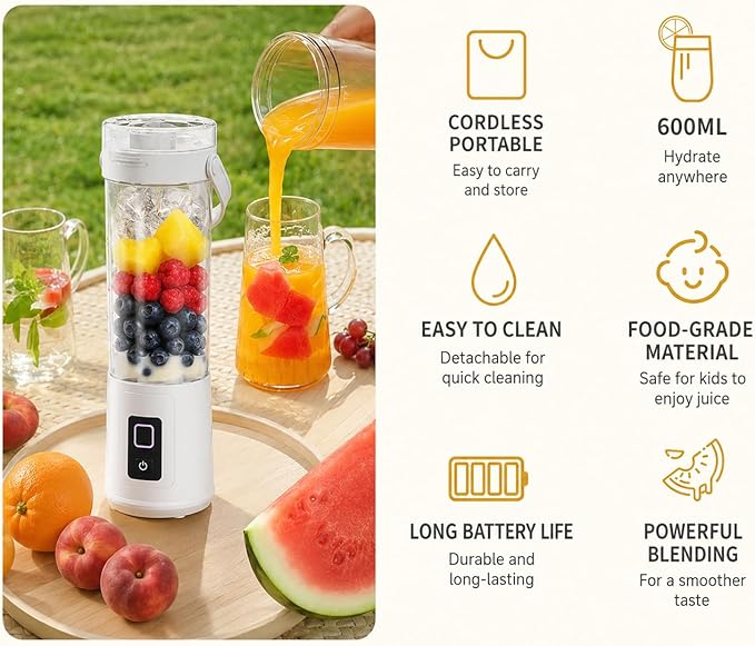 Portable Juicer Smoothie Blender, Compact Rechargeable 50W Cordless Blenders for Shakes and Smoothies, for Kitchen, Smoothies Maker with BPA-Free Cup