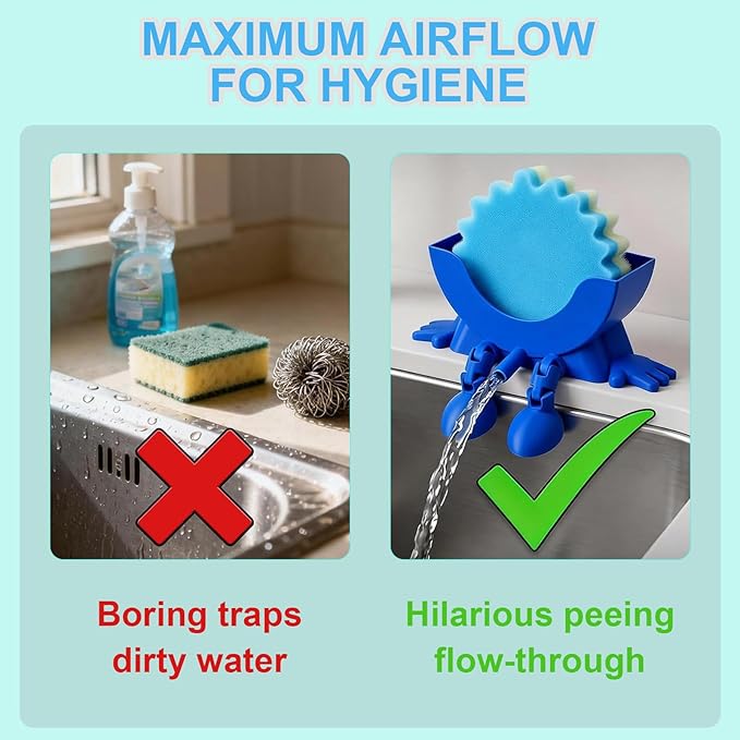 Cute Hanging Sponge Holder with Drainage, 3D Printing Funny Countertop Sponge Holder for Kitchen Sink, Suitable for Scrub Daddy Holder (Pink)
