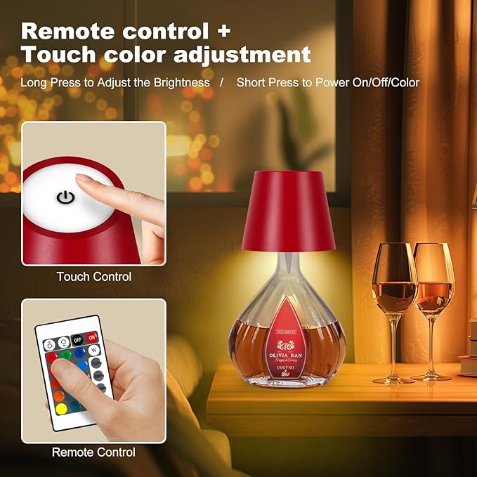 2026 New Wireless Bottle Lamp,RGB LED Bottle Light with Remote(RGB Wine red, 1pc)