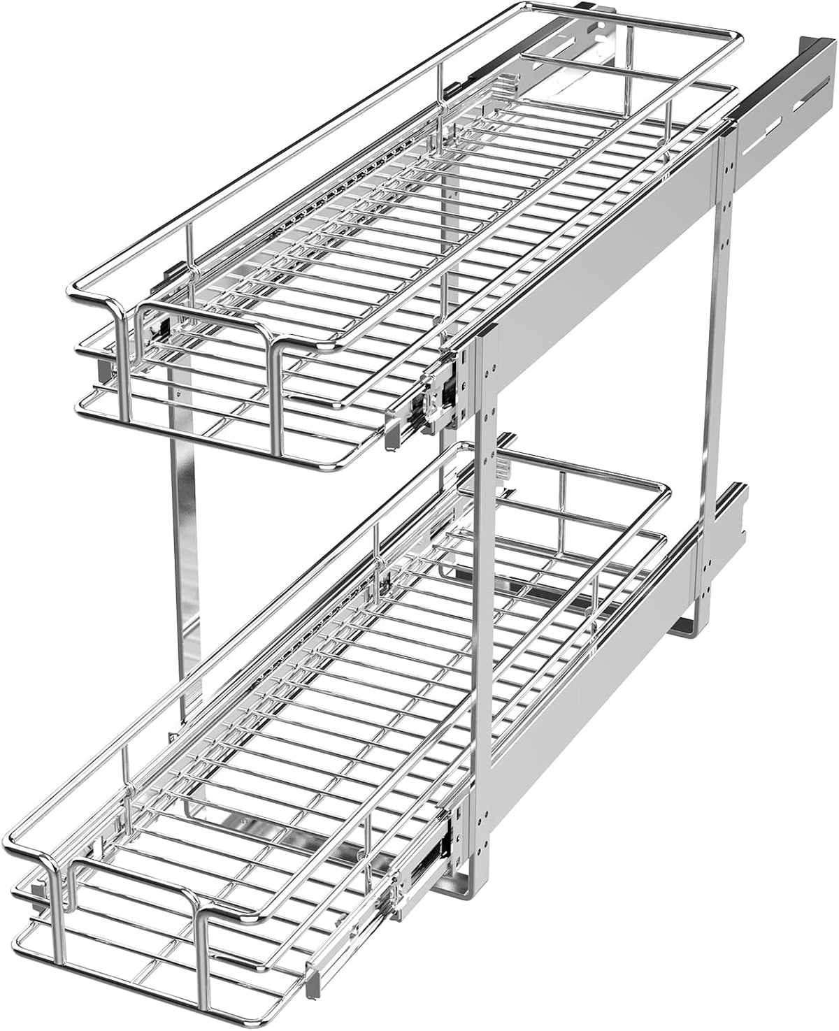2 Tier Individual Pull Out Cabinet Organizer 9" W x 21½" D, Slide Out Kitchen Cabinet Storage Sliding Shelves