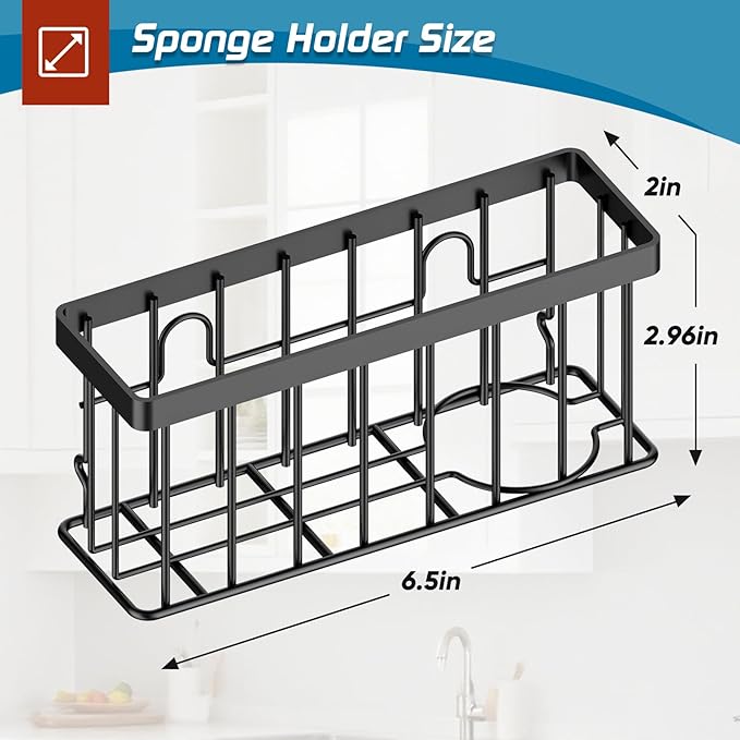 MURLONG Sponge Holder for Kitchen Sink,Sink Caddy Organizer with Suction Cups/Adhesive Strips,Dish Sponge Holder Design for Sponges,Scrubber,Stoppers-Black