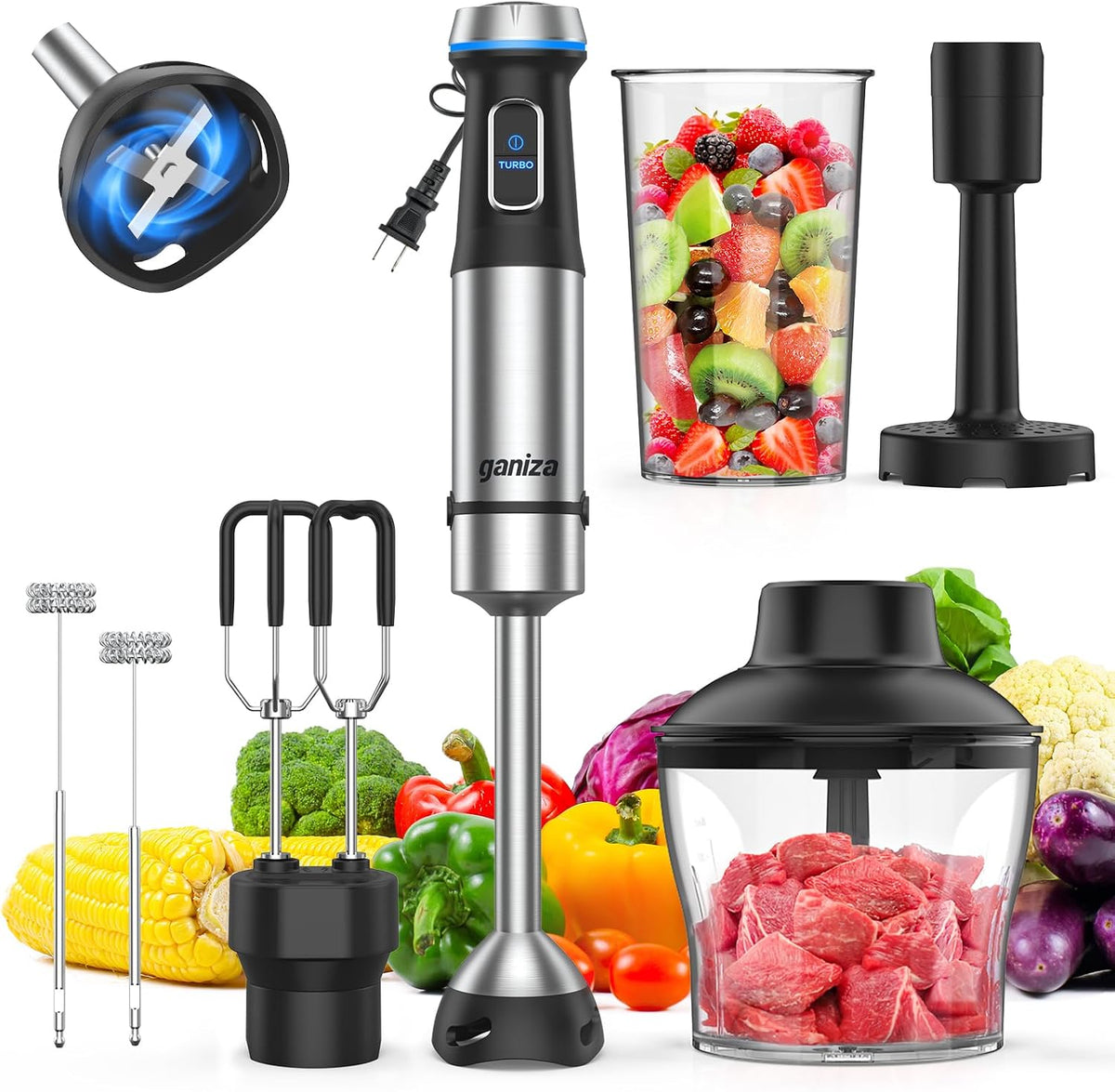 Immersion Blender Handheld, 6 in 1 Corded Hand Blenders Immersion