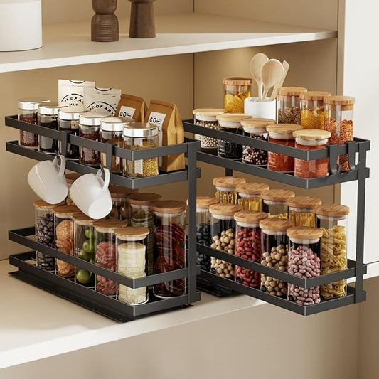 Magheo 2 Pack Spice Rack Organizer - 2 Tier, Black